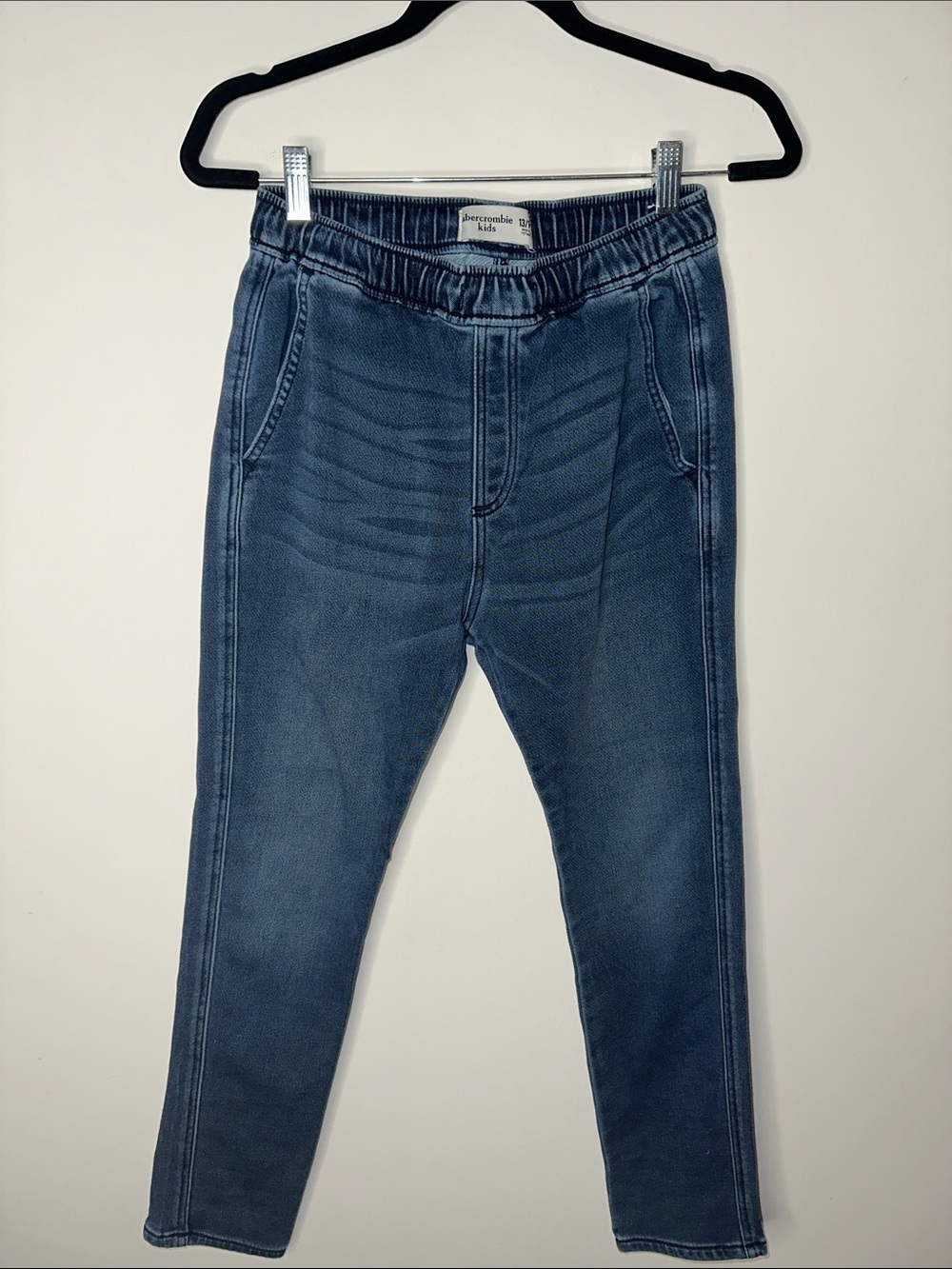 abercrombie kids pull on knit dark blue skinny jogger jeans